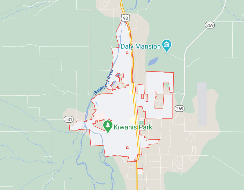 Map of Hamilton Montana