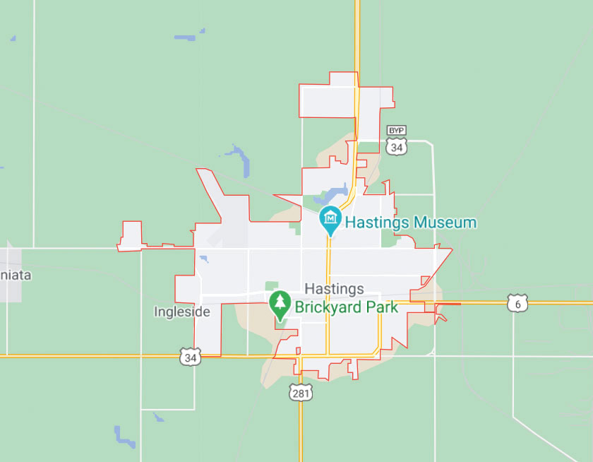 Map of Hastings Nebraska