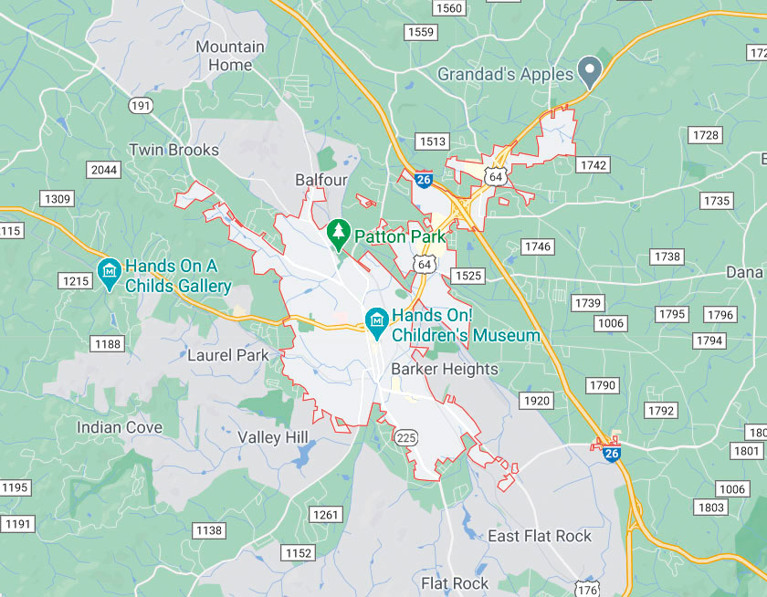 Map of Hendersonville North Carolina