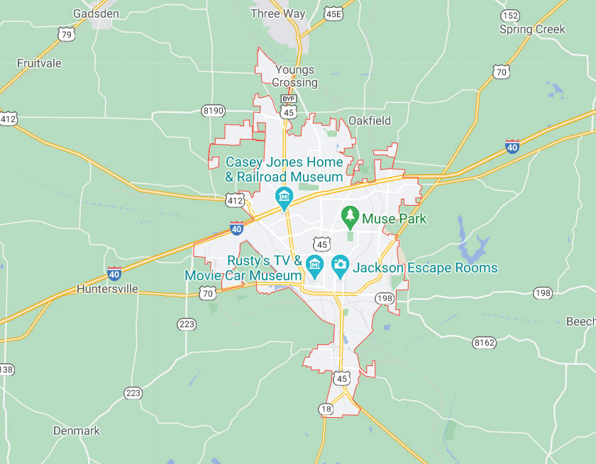 Map of Jackson Tennessee