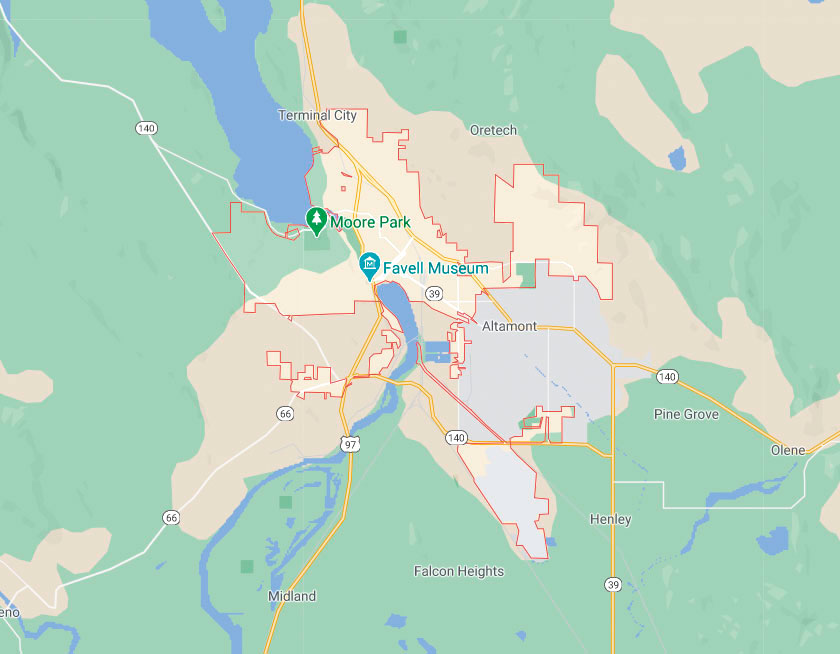 Map of Klamath Falls Oregon