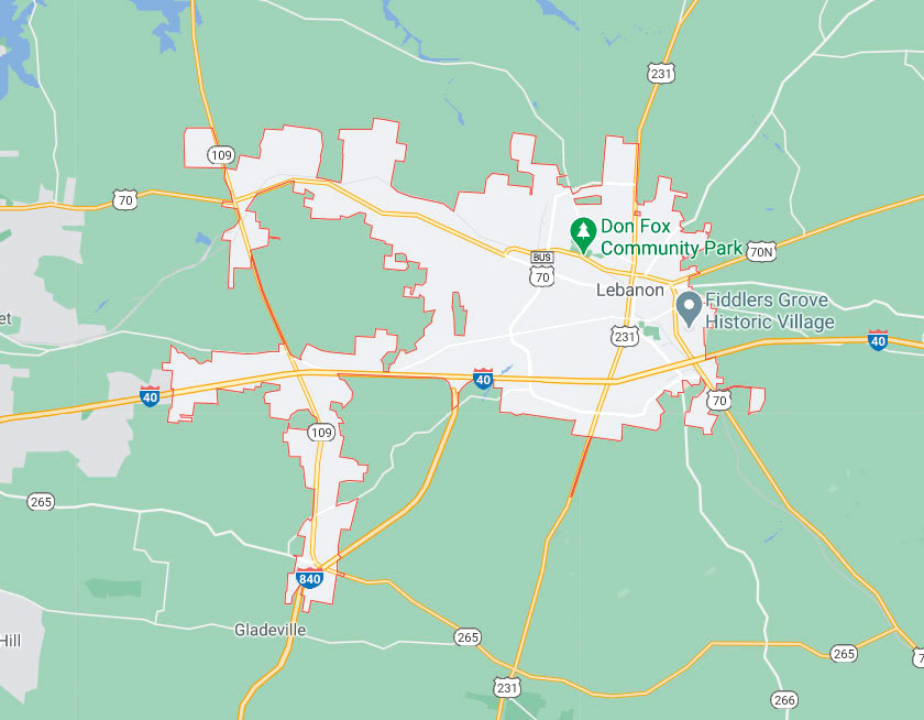 Map of Lebanon Tennessee