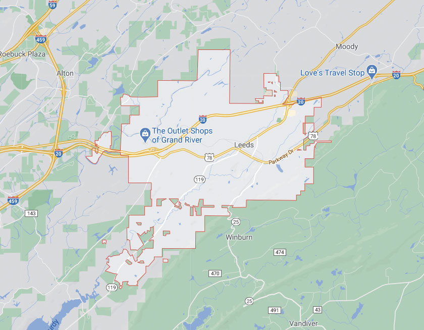 Map of Leeds Alabama
