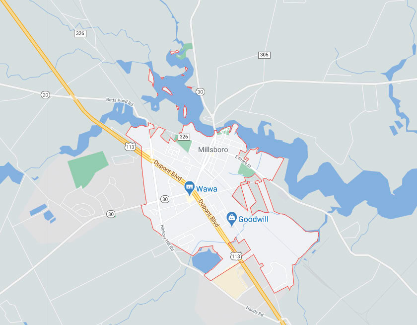 Map of Millsboro Delaware