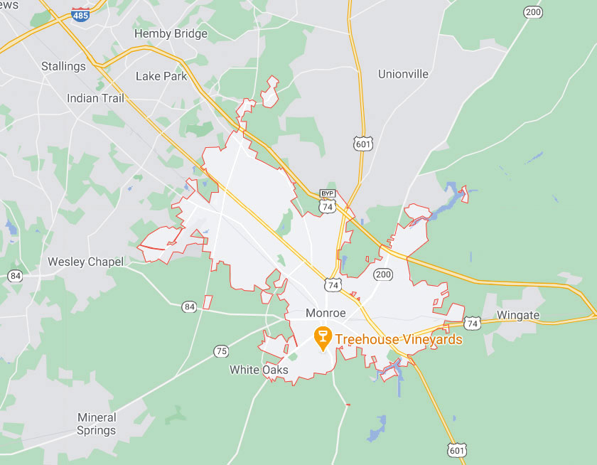 Map of Monroe North Carolina
