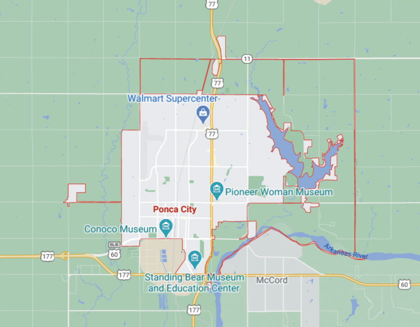 Map of Ponca City Oklahoma