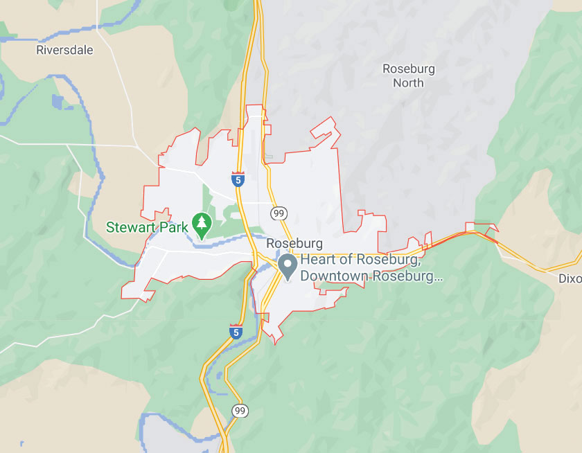 Map of Roseburg Oregon