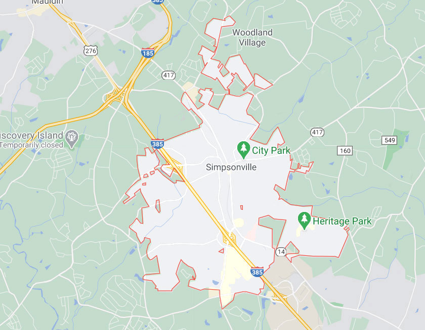 Map of Simpsonville South Carolina