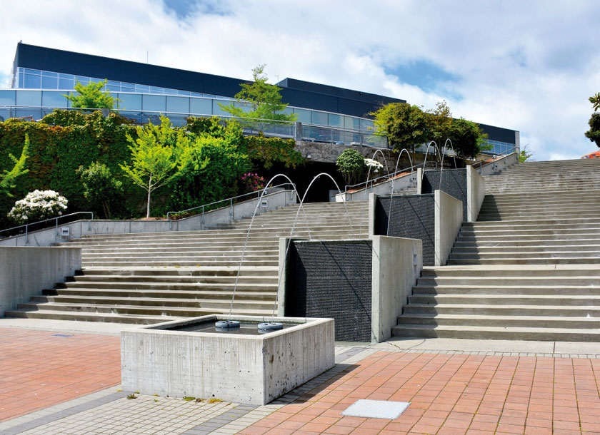 Stairs with fountains in Bremerton Boardwalk