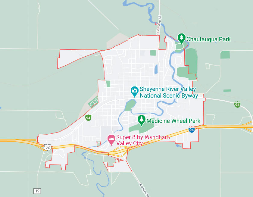 Map of Valley City North Dakota