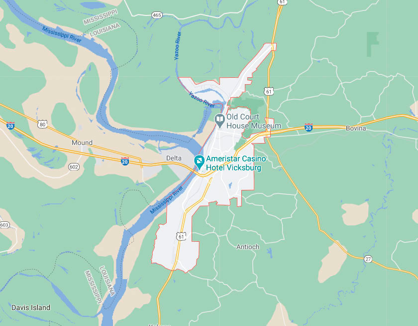 Map of Vicksburg Mississippi