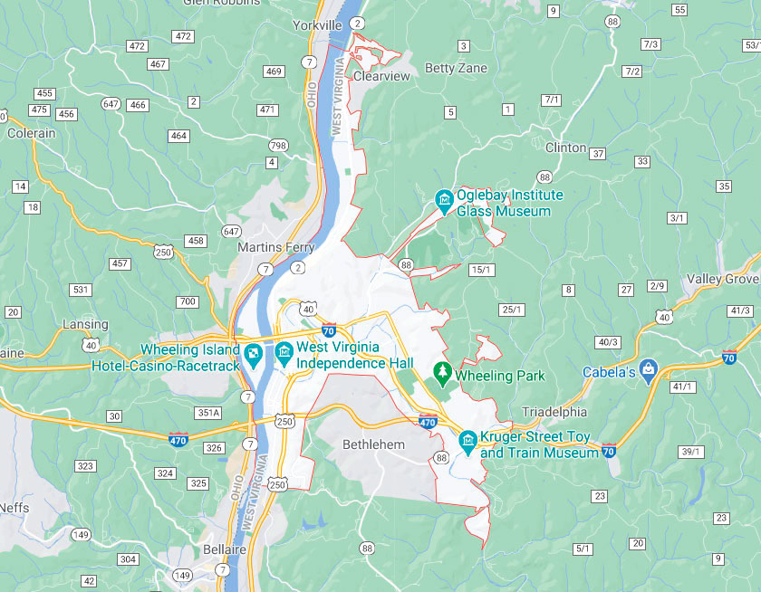 Map of Wheeling West Virginia