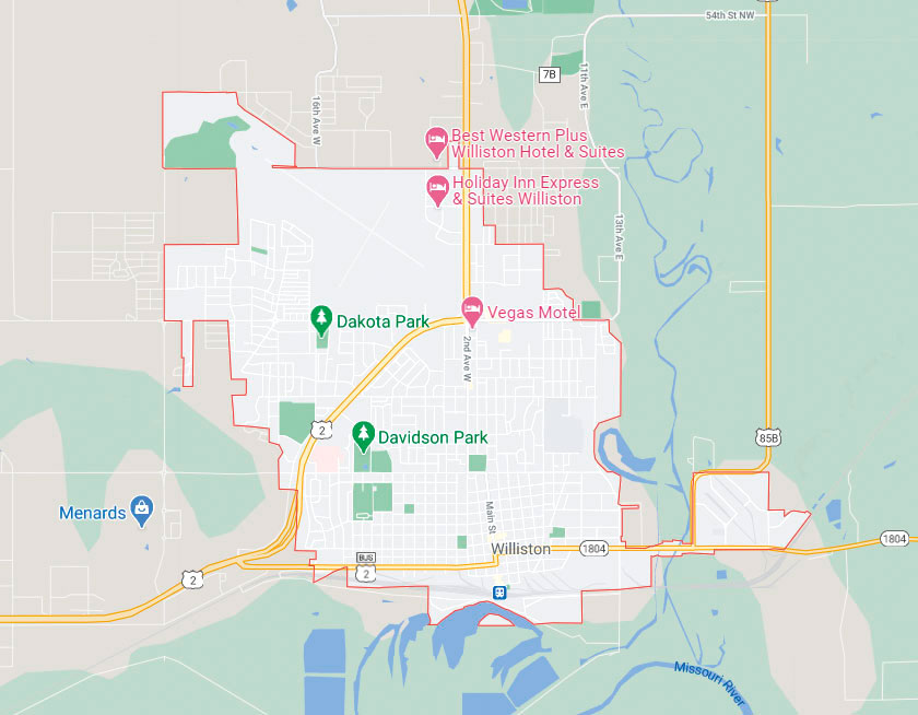 Map of Williston North Dakota
