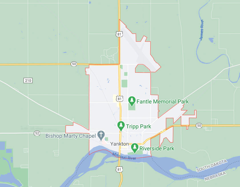 Map of Yankton South Dakota