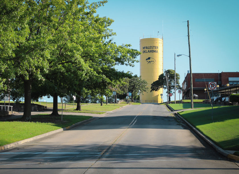 A view of an uphill water tower in McAlester Oklahoma