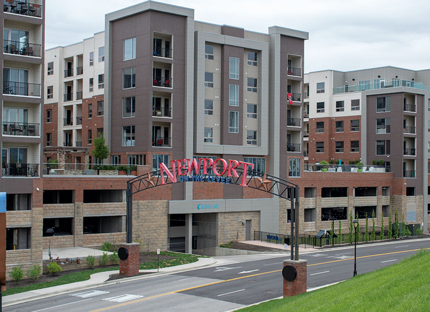 Apartment buildings and sign in Newport Kentucky