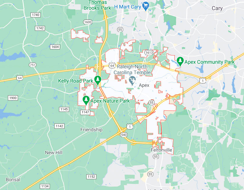 Map of Apex North Carolina
