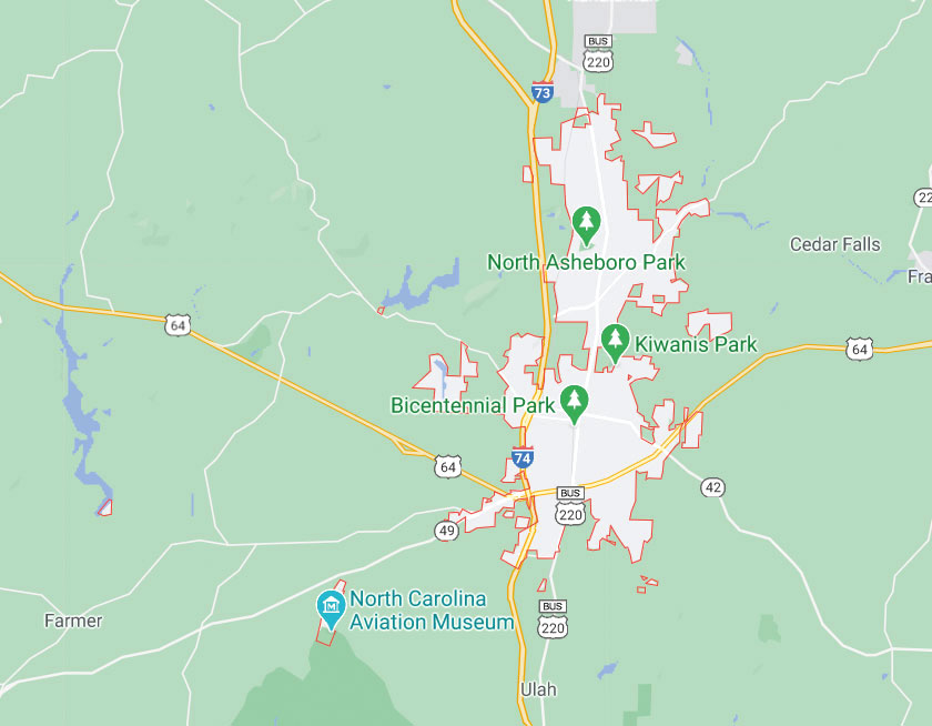 Map of Asheboro North Carolina
