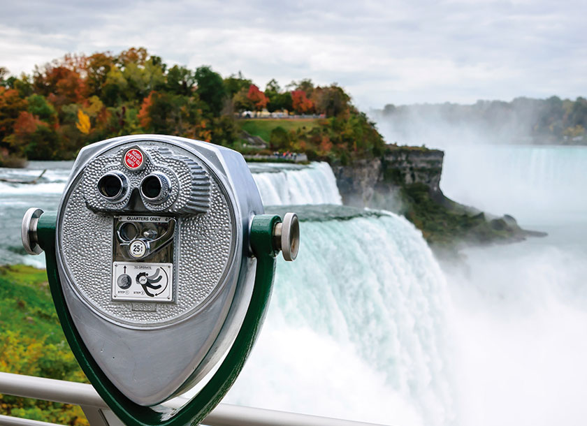 Binoculars and a view of Niagara Falls New York