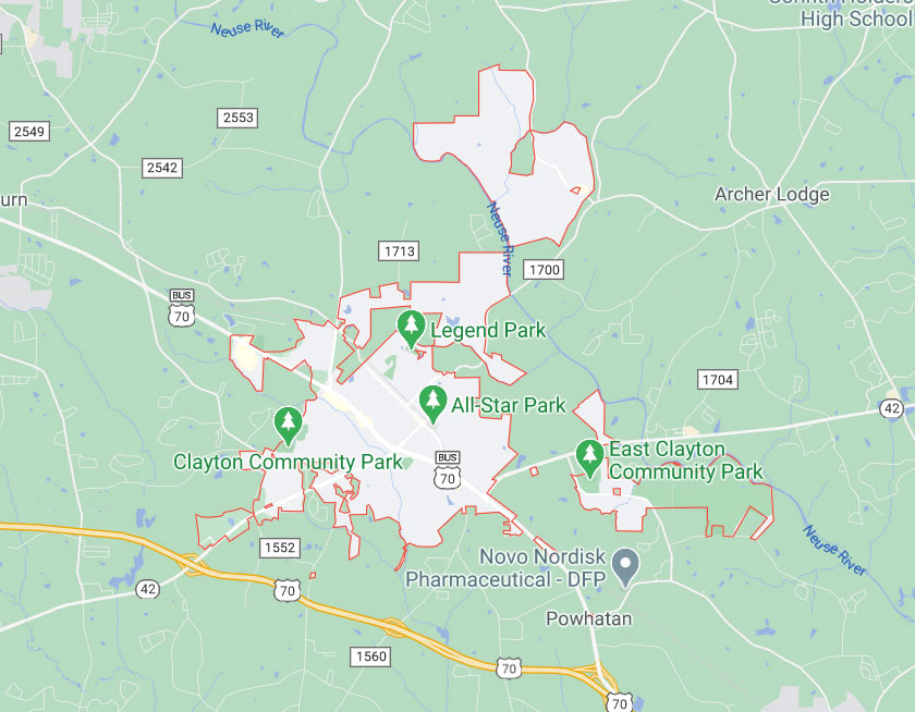 Map of Clayton North Carolina
