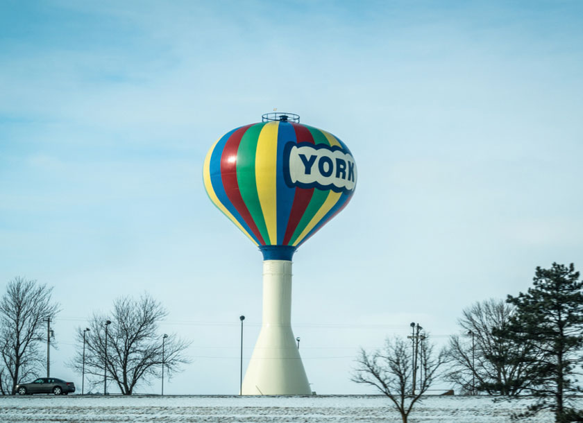 Colorful water tower for York Nebraska