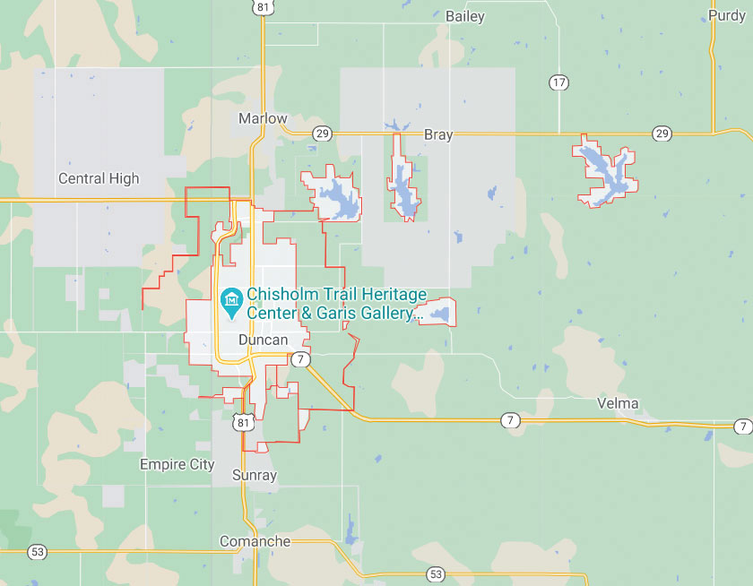 Map of Duncan Oklahoma