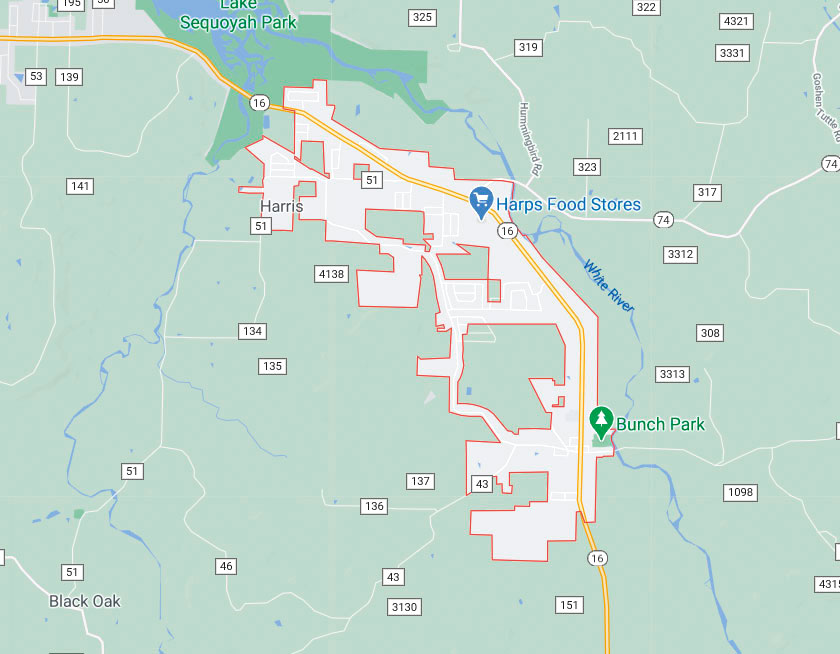 Map of Elkins Arkansas