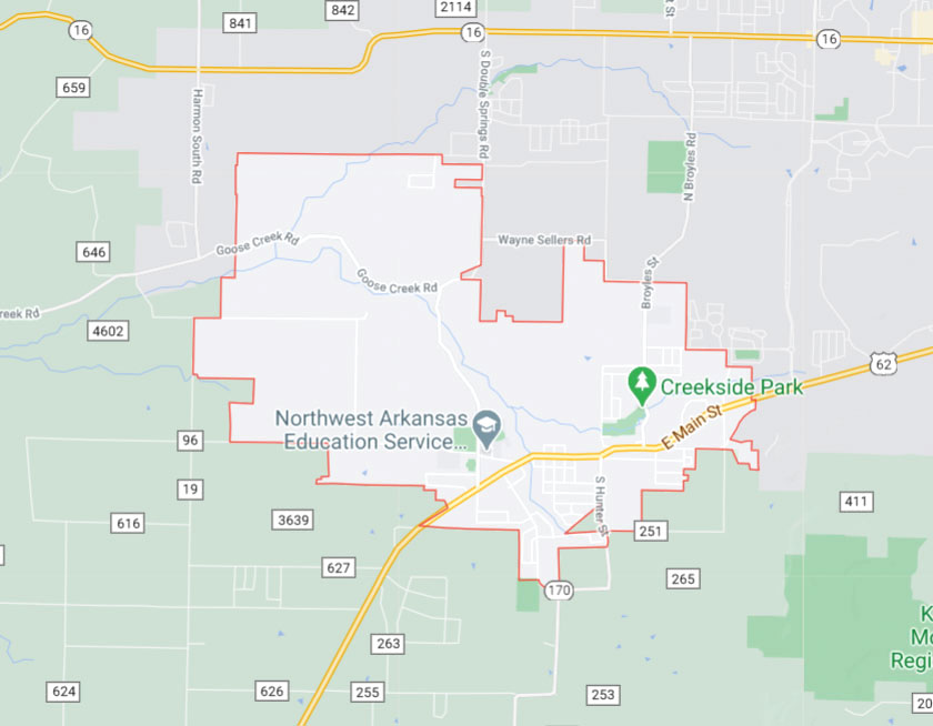 Map of Farmington Arkansas