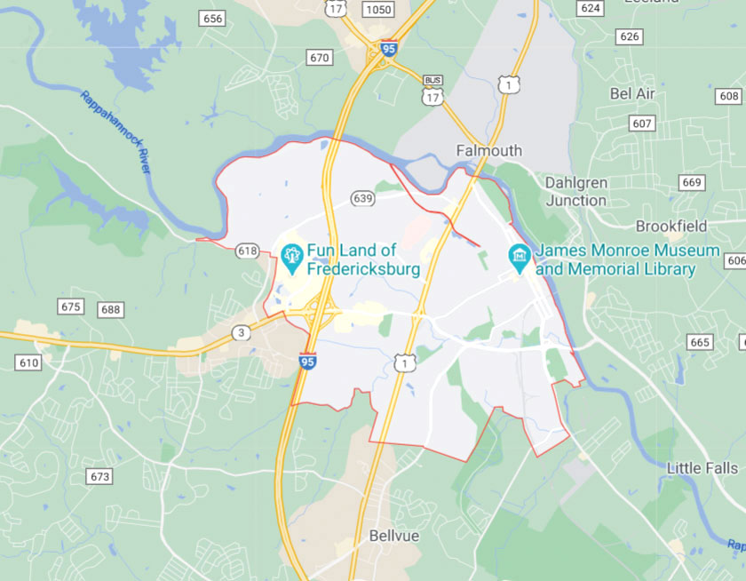 Map of Fredericksburg Virginia
