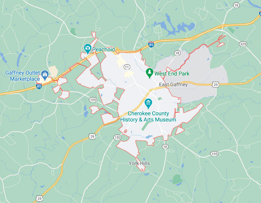 Map of Gaffney South Carolina