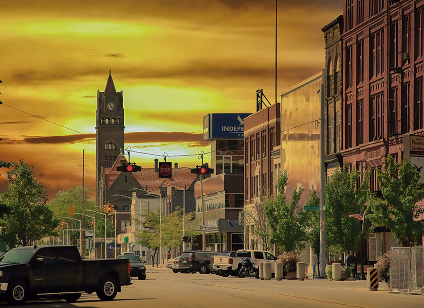 Golden sunrise in the city of Bay City Michigan