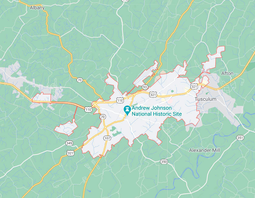 Map of Greeneville Tennessee