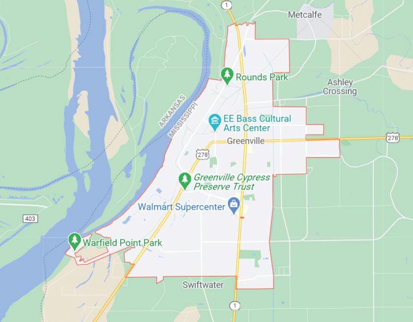 Map of Greenville Mississippi
