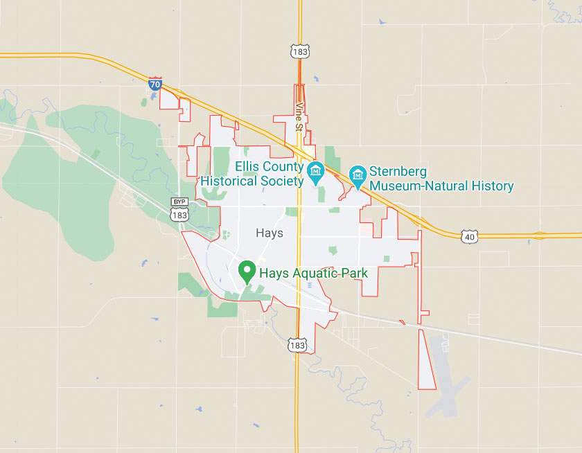 Map of Hays Kansas