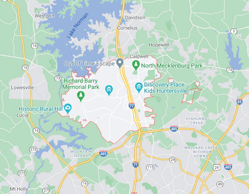 Map of Huntersville North Carolina