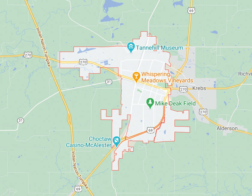 Map of McAlester Oklahoma