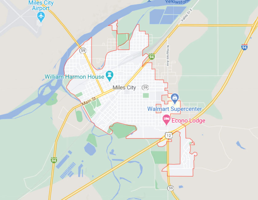 Map of Miles City Montana