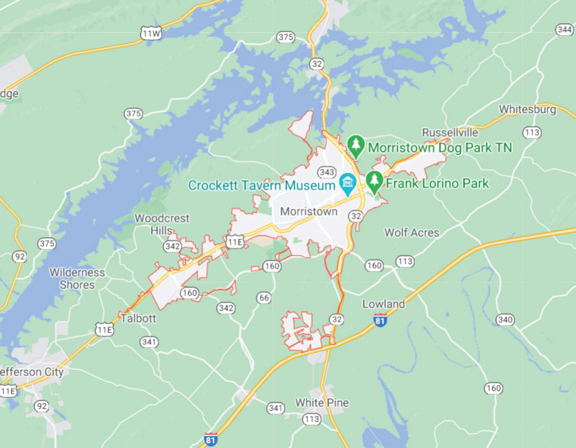 Map of Morristown Tennessee