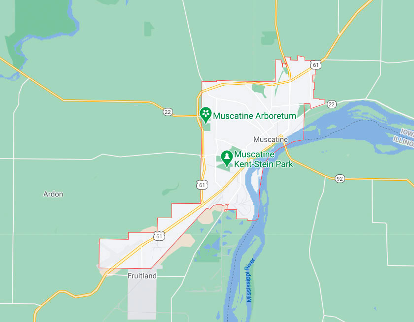 Map of Muscatine Iowa