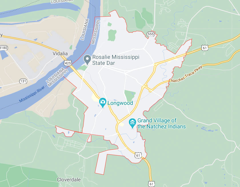 Map of Natchez Mississippi