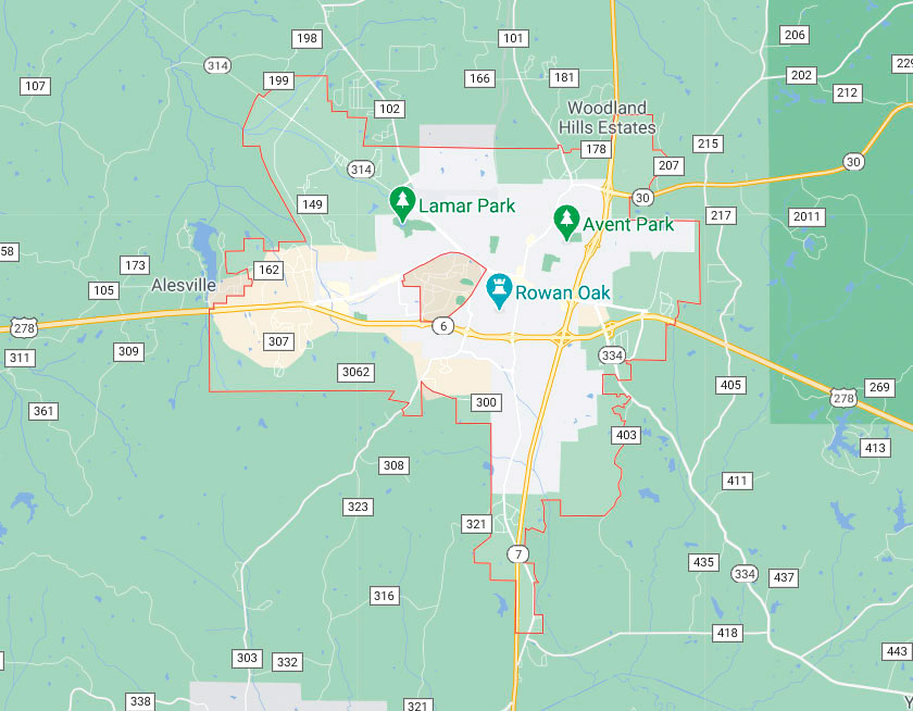 Map of Oxford Mississippi