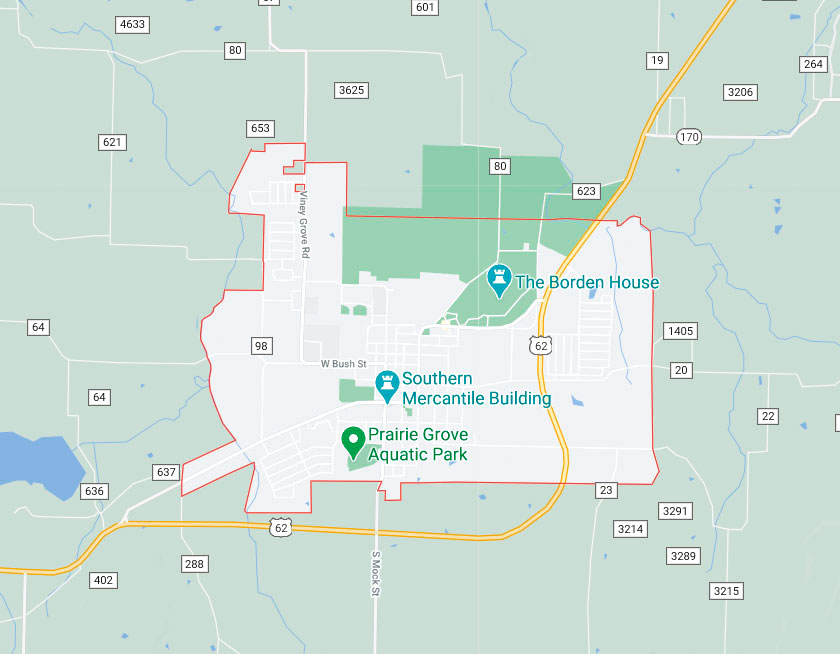 Map of Prairie Grove Arkansas