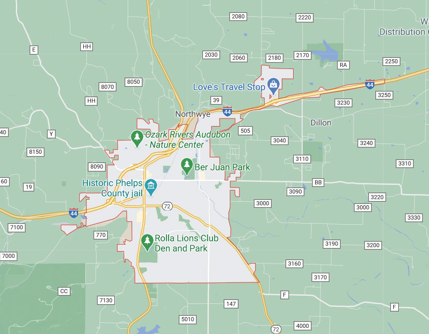 Map of Rolla Missouri