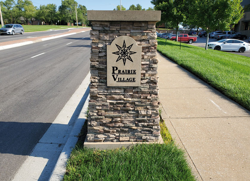 Stone monument for city of Prairie Village Kansas