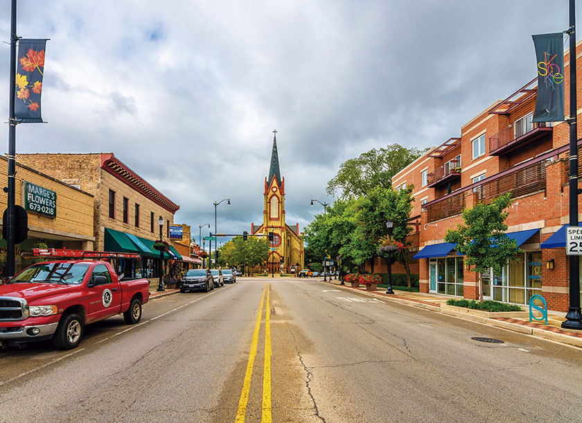 Street in downtown Skokie Illinois