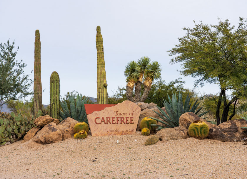 The sign for the Town of Carefree Arizona