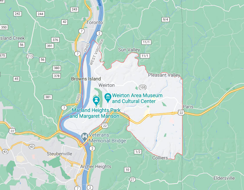 Map of Weirton West Virginia