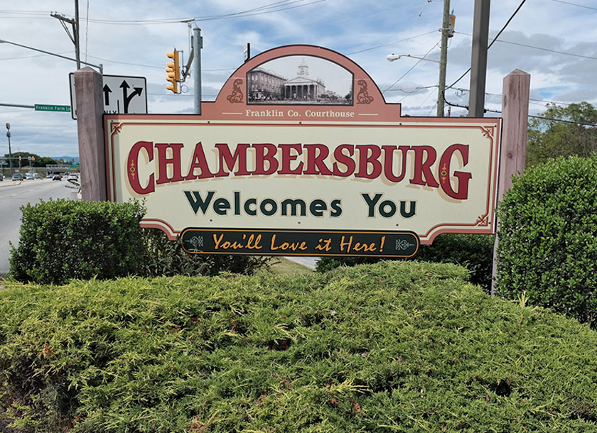 Welcome sign in Chambersburg Pennsylvania
