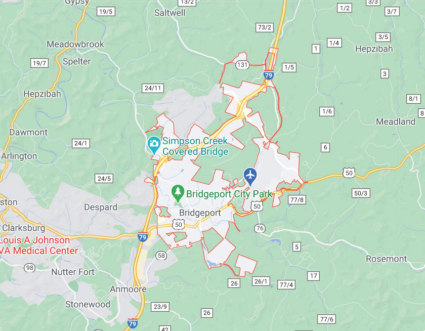 Map of Bridgeport West Virginia