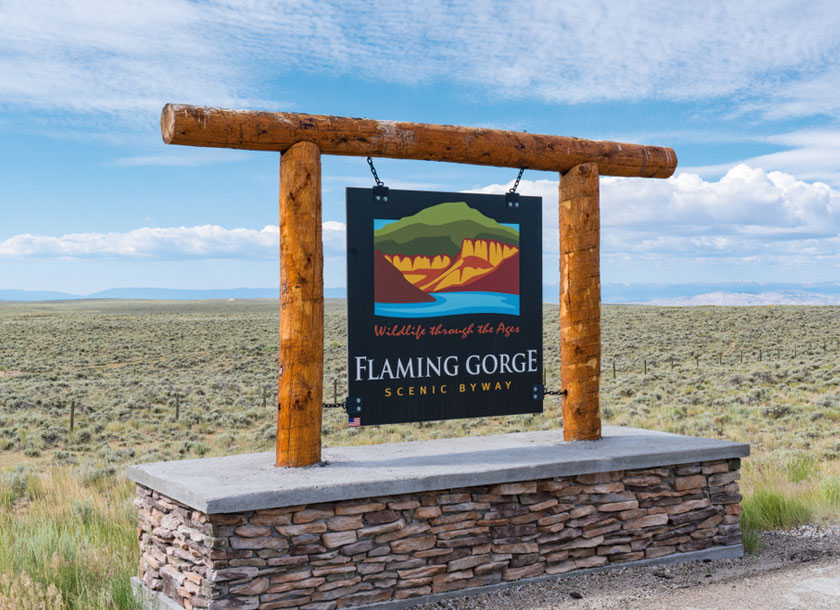 Flaming Gorge Scenic Byway Sign along the highway in Vernal Utah